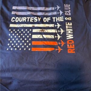 Port and Company Navy Blue Tee with Red and White Graphic